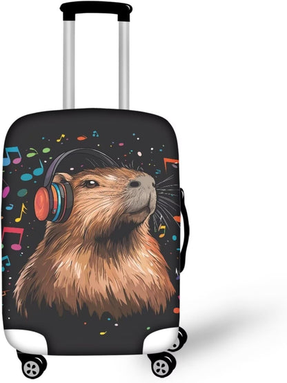 Capybara Luggage Cover Fits 26-29 Inch Luggage Anti-Scratch Spandex Zipper Suitcase Cover Protector Washable Stretchable Travel Baggage Case Cute Travel Essential, Music Note, Size L