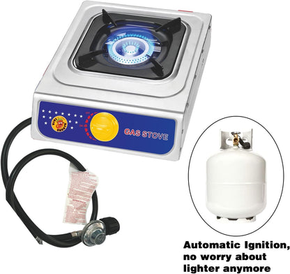 Vivicreate Propane Gas Stove 10000 BTU Single Burner Stainless Steel Cooktop Portable Outdoor Cooking with Regulator for Camping BBQ Patio Picnic