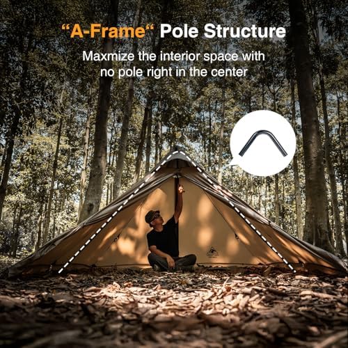 OneTigris APEX Trail Teepee Tent, Waterproof Windproof Hot Tent with Stove Jack, 2 Person Tent for Camping, Hiking, Bushcraft, Bikepacking, Travel