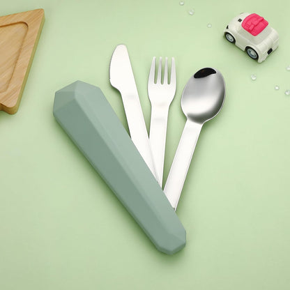 DEVICO Travel Utensils with Case, Reusable Camping Silverware Cutlery, 18/8 Stainless Steel Portable Fork Spoon Knife Set for Lunch Picnic School Workplace (Green)
