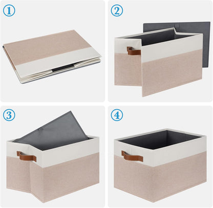 Large Fabric Storage Bins, Foldable Fabric Storage Baskets for Shelves, Sturdy Storage Boxes with PU Handles for Organizing Closet Home Bedroom Office (26L, 3 Packs, Pink&White)