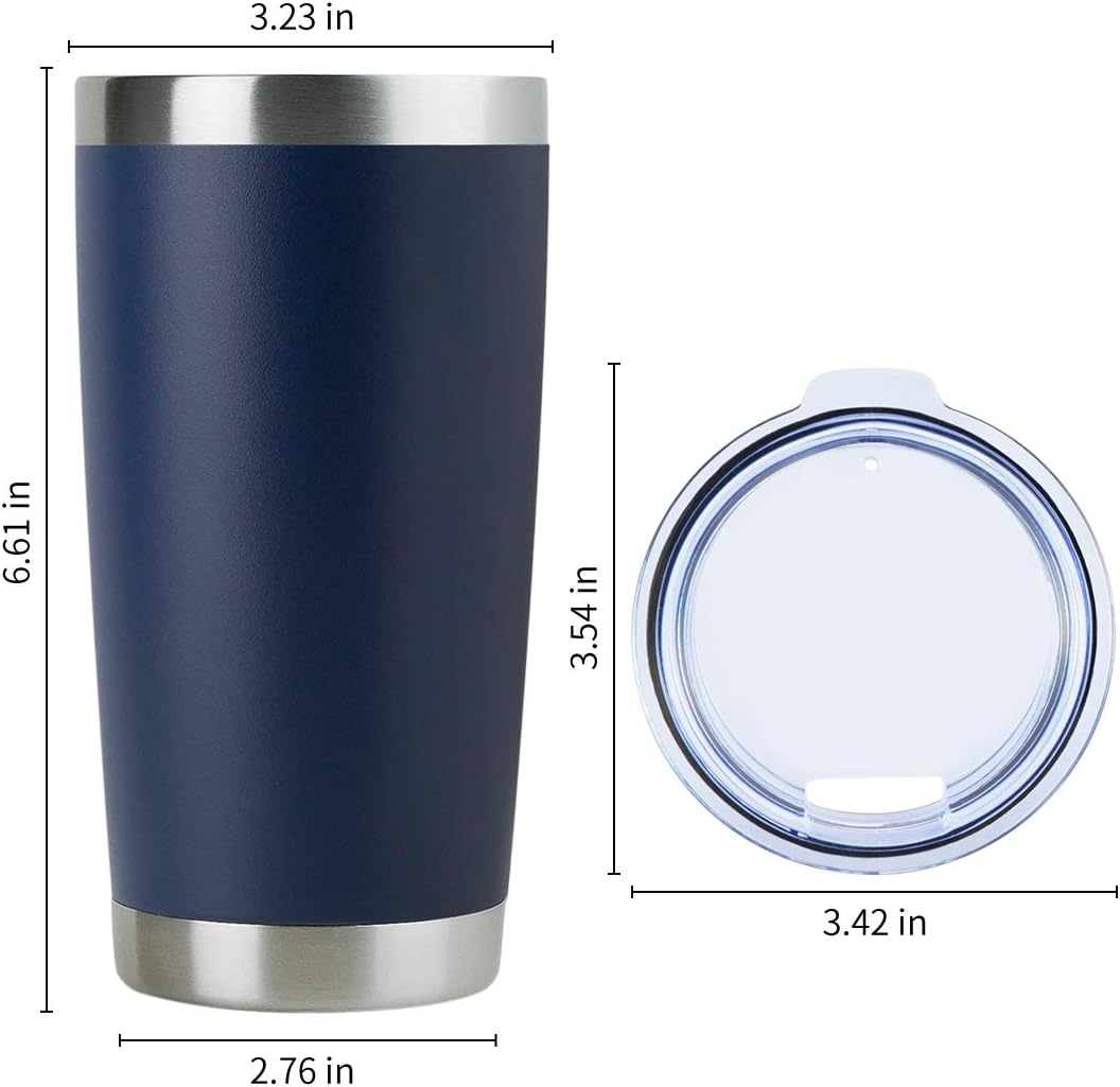 DOMICARE 20oz Stainless Steel Tumbler Bulk with Lid, Double Wall Vacuum Insulated Travel Mug, Powder Coated Coffee Cup (Powder Navy, 1)