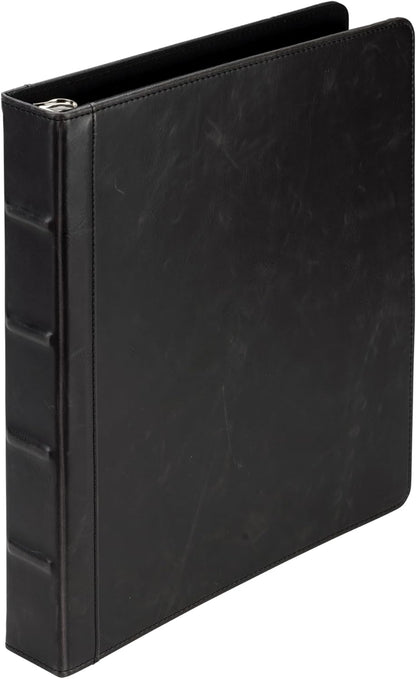 Samsill Vintage Leather Binder, 1 Inch Round Ring (Holds 200 Sheets), Letter Size 8.5x11 Documents, Professional Organizer Portfolio, No Zipper, Black