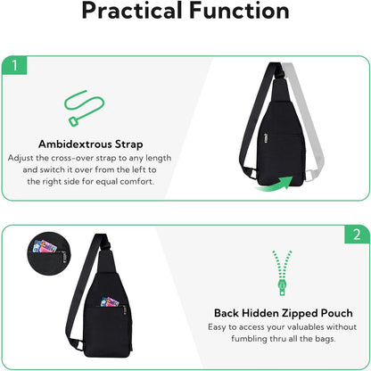 WATERFLY Small Crossbody Sling Backpack Anti Theft Backpack for Traveling Chest Shoulder Bag