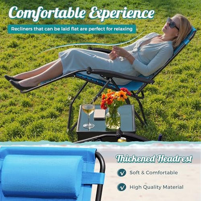 Homall Zero Gravity Chair Adjustable Folding Lawn Lounge Chairs Outdoor Lounge Gravity Chair Camp Reclining Chair with Pillows for Poolside Backyard and Beach Set of 2 (Sky Blue)