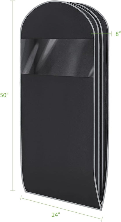 KEEGH Space Saving Hanging Garment Bag with Self Compression Zipper, 50 Inch Garment Bags for Hanging Clothes with Clear Window, Suit Bags for Closet Storage (3 Pack)