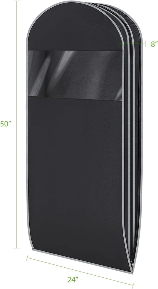 KEEGH Space Saving Hanging Garment Bag with Self Compression Zipper, 50 Inch Garment Bags for Hanging Clothes with Clear Window, Suit Bags for Closet Storage (3 Pack)