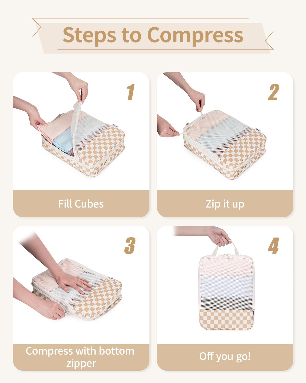 Narwey 6 Set Compression Packing Cubes for Travel Kids Women Carry on, Packing Organizers Bag for Backpack Luggage Suitcase Duffle Bags