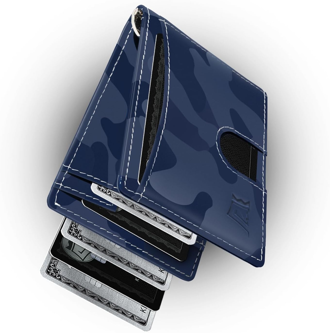 Kings Loot Money Clip Slim Minimalist Wallet for Men | RFID Blocking Leather Design with Money Clip | Front Pocket Bifold Holds 12 Cards | Stylish & Compact Wallets (Camo Blue)