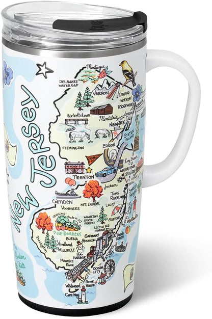 Swig Life 22oz Travel Mug, Insulated Tumbler with Handle and Lid, Travel Coffee Mug, Cup Holder Friendly, Stainless Steel 22 oz Tumbler, Reusable Insulated with Lid (New Jersey)