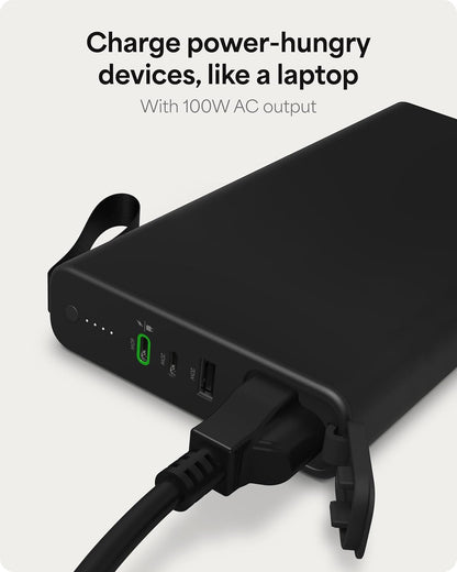 mophie powerstation pro AC (2023)-27,000 mAh External Battery compatbile With MacBook&iPad Portable PD battery with 100W of AC&60W USB-C Fast Charge integrated carry strap-USB-C cable included, Black