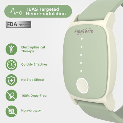 EmeTerm Explore FDA-Cleared Anti-Nausea Wristband IP67 Waterproof Morning Motion Sickness Relief Band Rechargeable Classic Strap Design Drug Free Non-drowsy Without Side Effects Mint Green