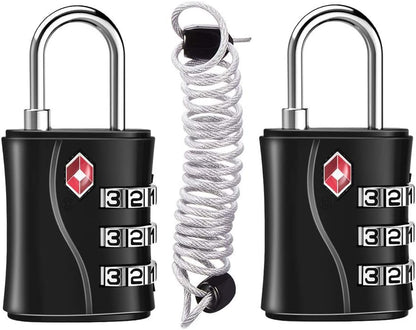ZHEGE TSA Locks for Luggage, 3 Digit Luggage Lock with Flexible Cable (80cm) for Travel, School, Backpack, Suitcases, Gym Locker (Black, 2Pack)