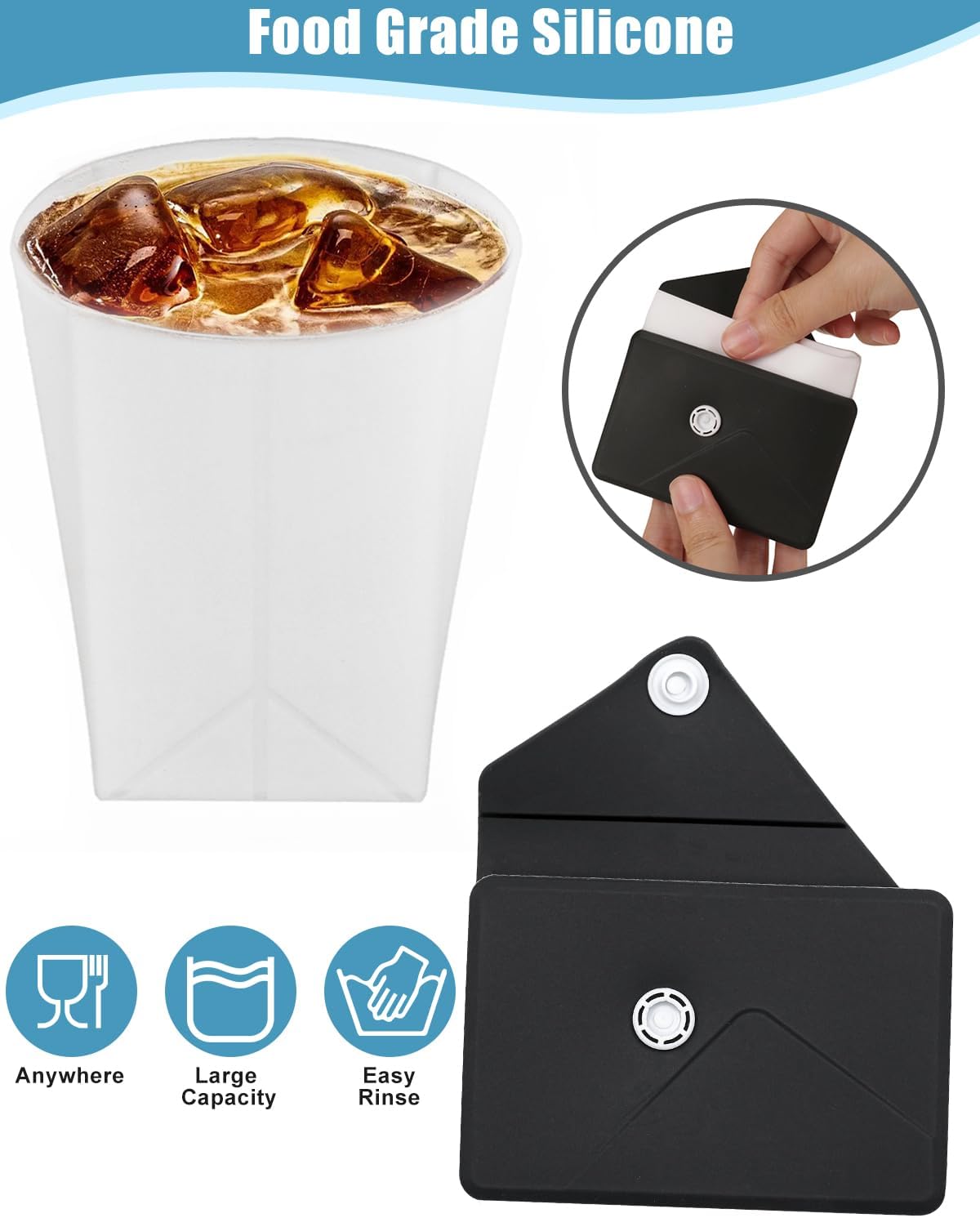 Collapsible Cup[2025 Upgraded] Silicone Foldable Water Cup, Collapse Water Bottles with Envelope-Shaped Storage Pouch, Portable Camping Cup for Outdoors, Travel, Camping(Cosmic Black)