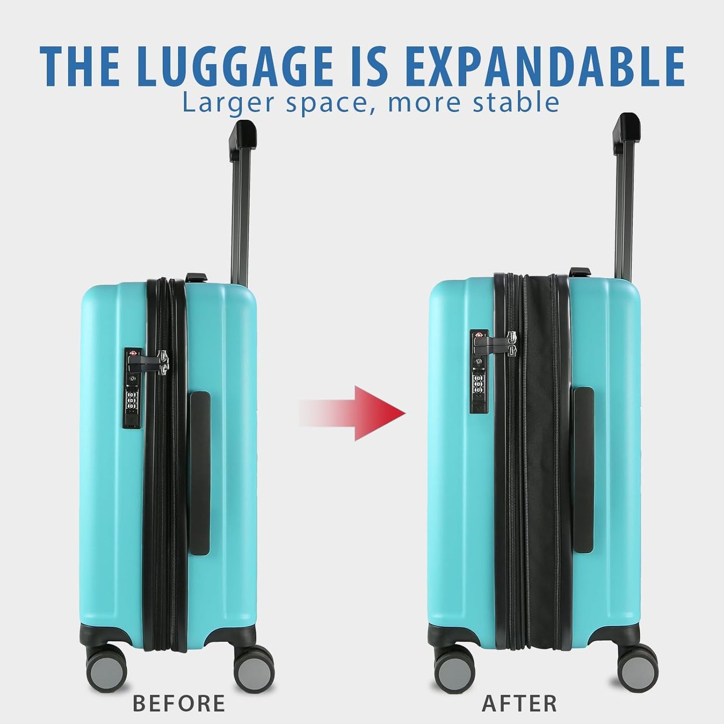 KROSER Hardside Expandable Carry On Luggage with Spinner Wheels & Built-in TSA Lock, Durable Suitcase Rolling Luggage with USB Port, Carry-On 20-Inch, Lake Blue