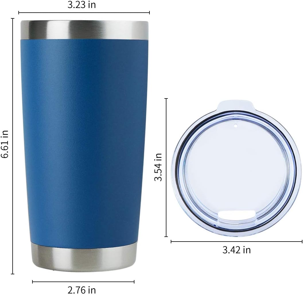 DOMICARE 20oz Stainless Steel Tumbler Bulk with Lid, Double Wall Vacuum Insulated Travel Mug, Powder Coated Coffee Cup, Dark Blue, 12 Pack