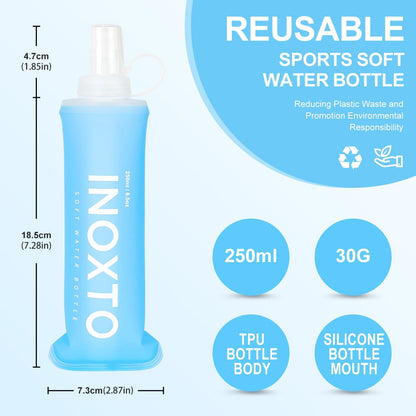 INOXTO Soft Flask,Collapsible Soft Water Bottles for Hydration Vests and Running Packs, Soft Flask Running Bottles for Hiking Cycling(250/500 ml) (2 PCS 250ML)
