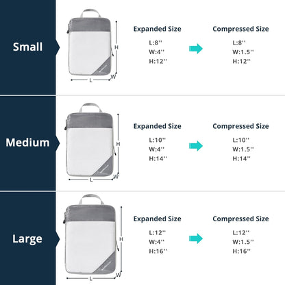 6 Set Compression Packing Cubes for Travel - Compressible, Lightweight, and Space-Saving Packing Cubes, Travel Essentials for Women, Grey