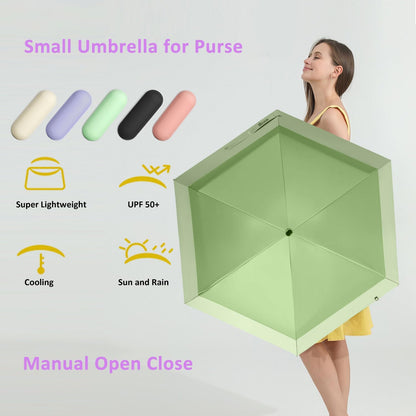BAODINI Travel Mini Umbrella for Purse With Case Small Compact UV Sun Protection Sun Lightweight Tiny Pocket Umbrella for Women Kids and Men