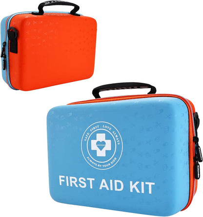Large First Aid Kit - 410 Piece Dual-Color Emergency Kit with Hard Shell & Fluorescent Interior Coating, Professional Survival Kit for Home, Car, Travel, Hiking & Outdoor(Blue/Orange)