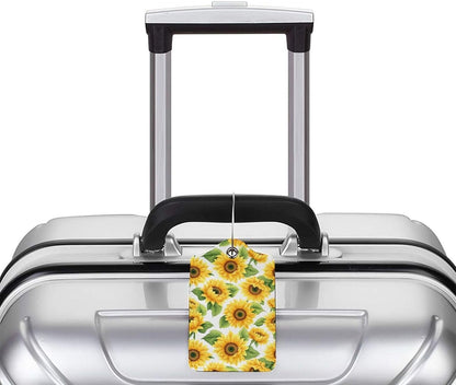 Lovely Sunflower Leather Luggage Tag with Stainless Steel Ring, Fun Name Id Card Cover Travel Bag Tag Set, Suitable for Travel Bag Luggage Women Men 1 PCS
