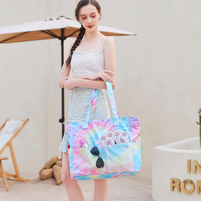 CAMTOP Waterproof Beach Tote Bag for Women Girls with Zipper Foldable Sandproof Pool Swim Bag Travel Carry On Gym