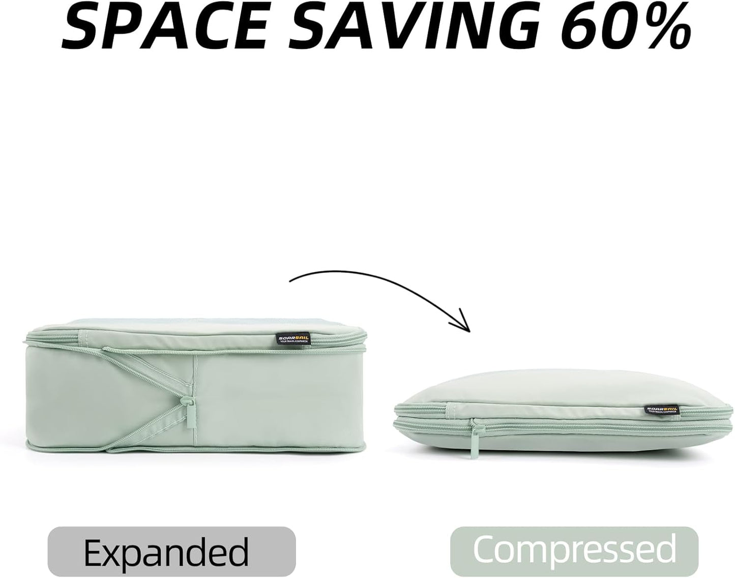 4 Piece Compression Packing Cubes for Suitcases and Backpack, Lightweight Travel Organizers (Light Green)