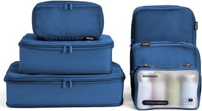6 Set Compression Packing Cubes for Travel, Large Medium Small Luggage Organizers, Storage Bags for Clothes (6 Pack, Dark Blue)