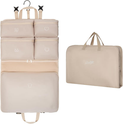 Hanging Packing Cubes,Garment Bags for Travel and Storage, Travel Apparel Bags for Men Women with 5 Solid Color Pockets, Storage Bags for Clothes, Socks,Underwear for Carry on Suitcase (Khaki)