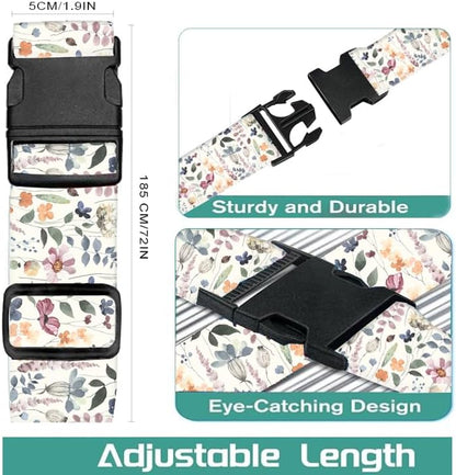 Luggage Straps for Suitcases Travel Belt Accessories, Cute Suitcase Strap, Adjustable Luggage Belt Strap, Heavy Duty with Quick-Release Buckle Luggage Strap Colorful Boho Leaf