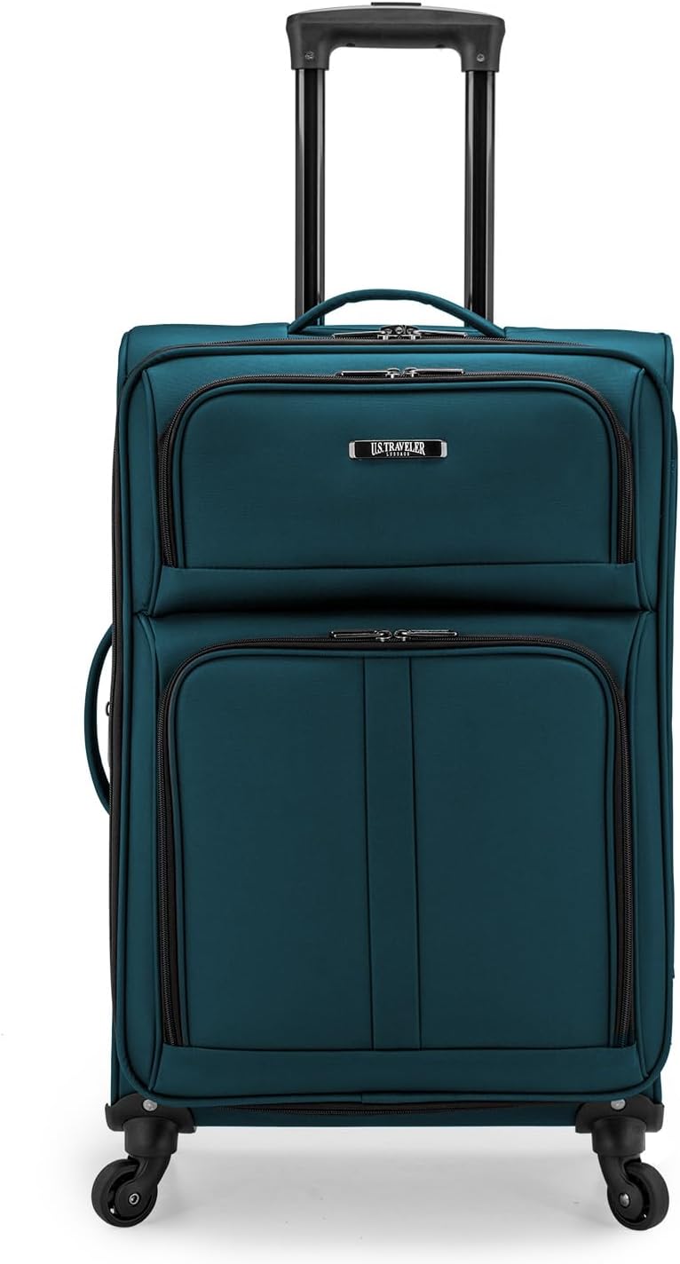 U.S. TRAVELER Anzio Softside Expandable Spinner Luggage, Teal, Checked-Medium 26-Inch