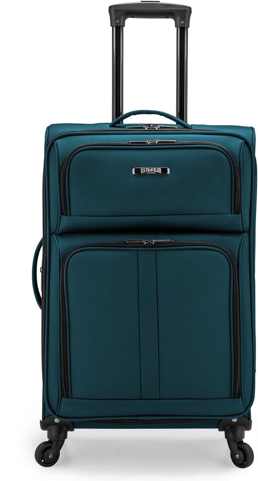U.S. TRAVELER Anzio Softside Expandable Spinner Luggage, Teal, Checked-Medium 26-Inch