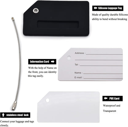 7 Pack Silicone Luggage Tag Baggage Handbag Travel Bag Tags with Name ID Card Perfect to Quickly Spot Luggage Suitcases (Black)