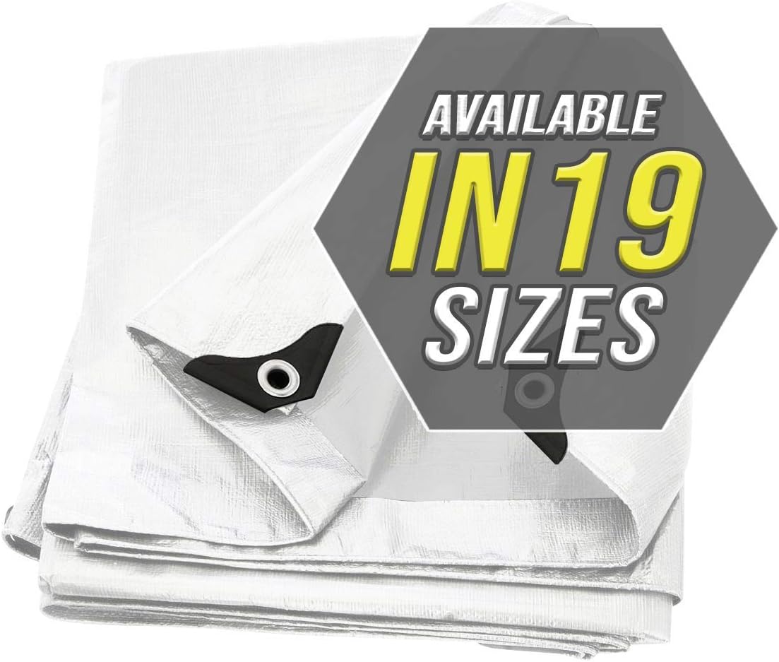 Large Waterproof Tarp - Heavy Duty 20 Mil Thick Poly Tarpaulin Ideal for Canopy Tents, Boats, RV or Pool Covers - Multipurpose Protective Tarps with Grommets for Indoor and Outdoor Use | 12' x 16'