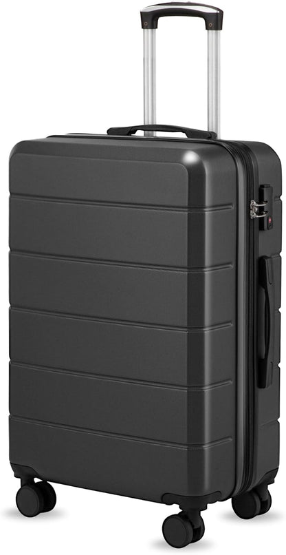 24 Inch Luggage with Spinner Wheels, Expandable Hardside Medium Checked Suitcase, Black