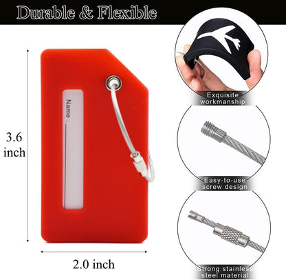 6 Pack Silicone Luggage Tag for Suitcases with Stainless Loop, Privacy Protection Travel Bag Tags Perfect to Quickly Spot Baggage Handbag (Red)