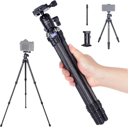 AOKA 28in/1.1lb Mini Portable Carbon Fiber Tripod, Lightweight Compact Travel Tabletop Tripod Stand for Phone，Camera，Camcorder，Projector，Webcam, with Metal Phone Mount & Center Column
