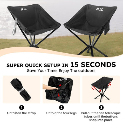 Small Camping Chair, Compact Folding Camping Chair for Adults-200 LBS Supported Lightweight Backpacking Chair for Outdoors Fishing, Hiking, Travel, Picnic, Beach Aluminum Chair(Black)