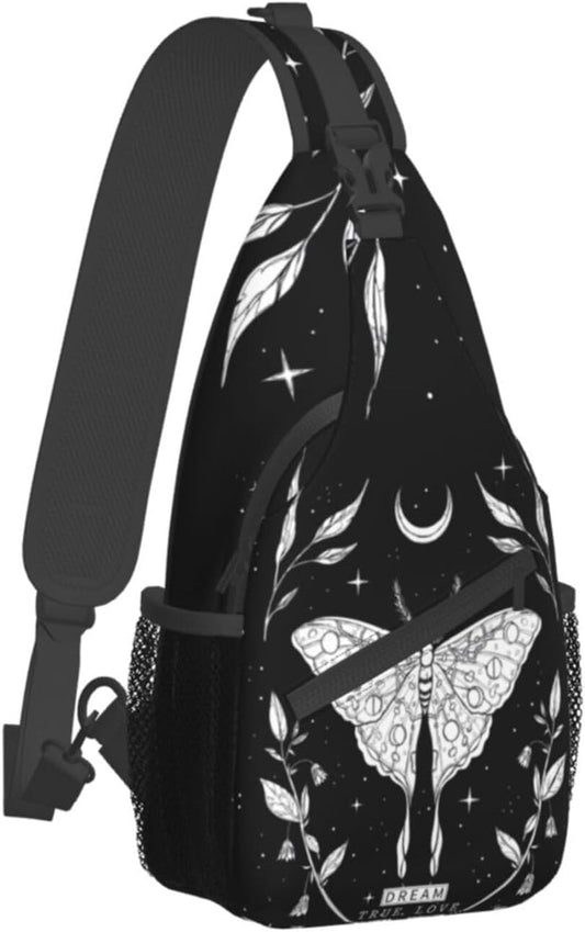 SUPLUCHOM Sling Bag Black White Butterfly Moon Tarot Black White Butterfly Moon Tarot Hiking Daypack Crossbody Shoulder Backpack Travel Chest Pack for Men Women