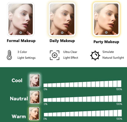 Travel Makeup Bag for Women and Makeup Artists Cosmetic Organizer Large Makeup Case,Travel Makeup Bag with Mirror 3 Color Setting,Portable Storage and Adjustable Dividers(Dark green)