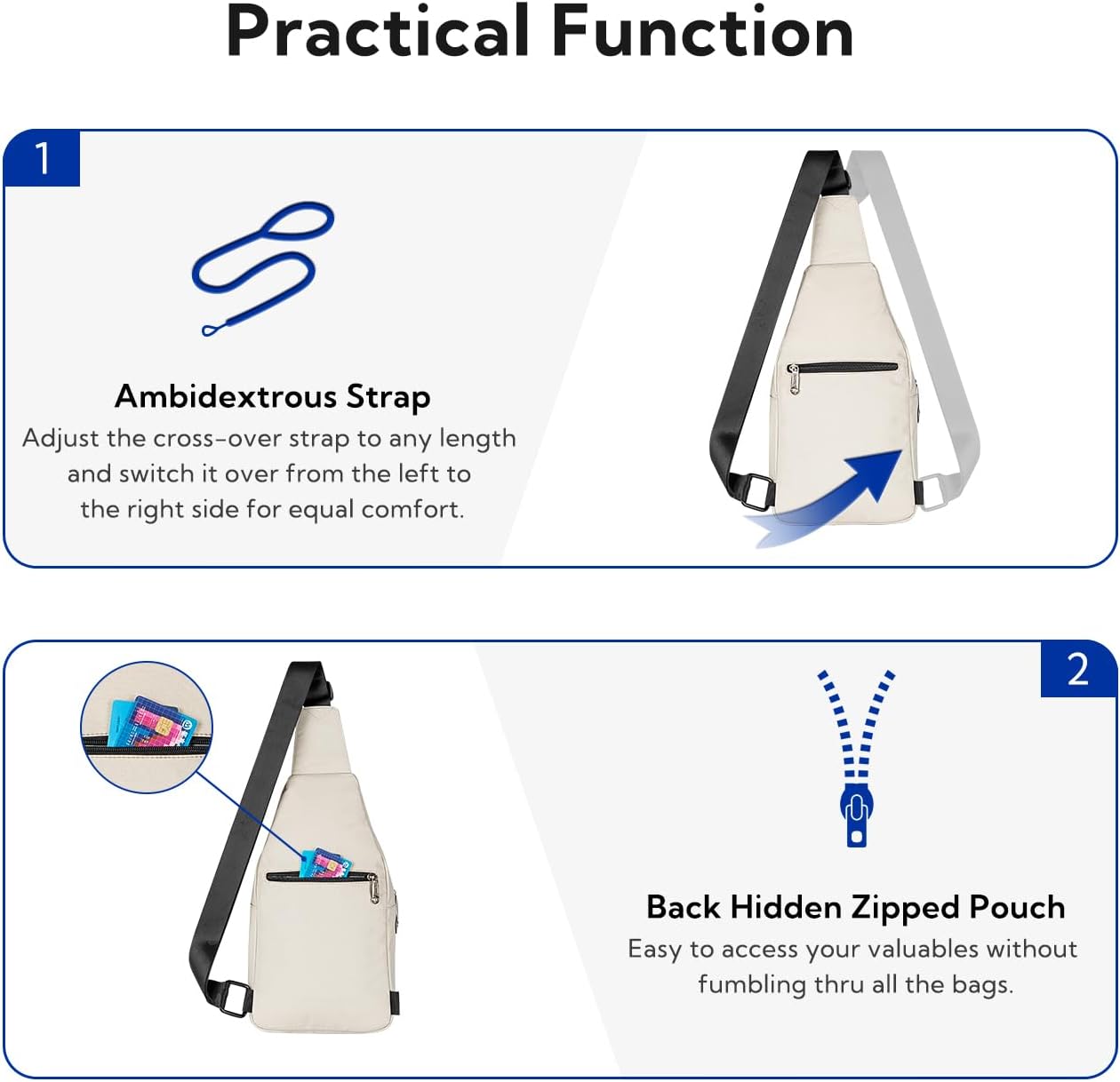 WATERFLY Small Crossbody Sling Backpack Anti Theft Backpack for Traveling Chest Shoulder Bag