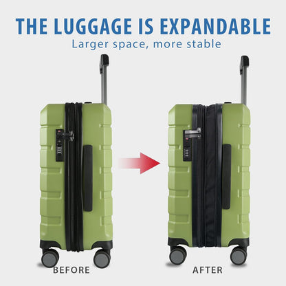 KROSER Hardside Expandable Carry On Luggage with Spinner Wheels & Built-in TSA Lock, Durable Suitcase Rolling Luggage with USB Port, Carry-On 20-Inch, Green