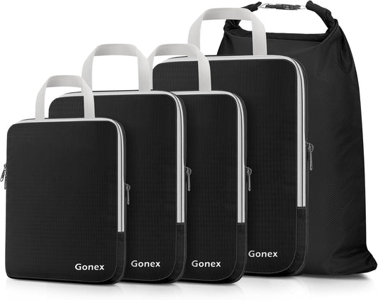 Gonex Compression Packing Cubes, 3pcs/4pcs Expandable Storage Travel Luggage Bags Organizers