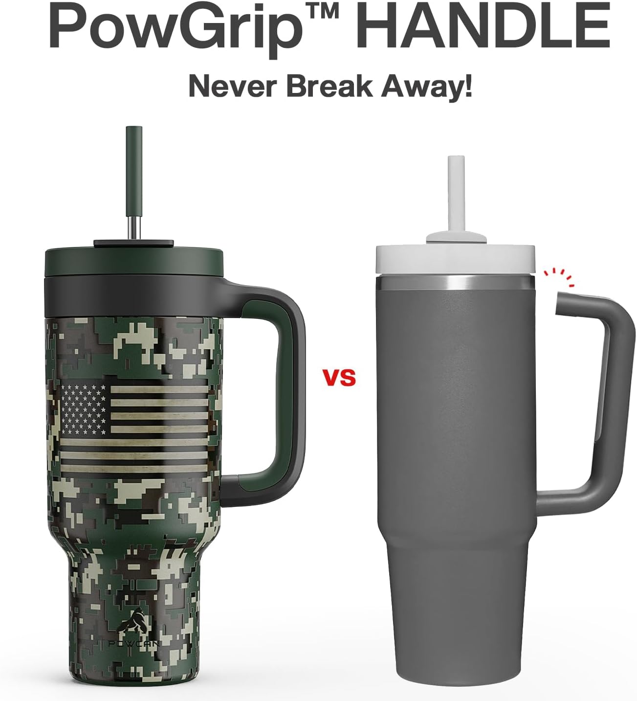 40 oz Camo Tumbler with Handle, 2-in-1 Straw and Sip Lid, Leakproof, Dishwasher Safe, Insulated Stainless Steel Travel Coffee Mug, Keeps Cold for 34 Hours, Fits in Car Cupholder (Woodland Flag)