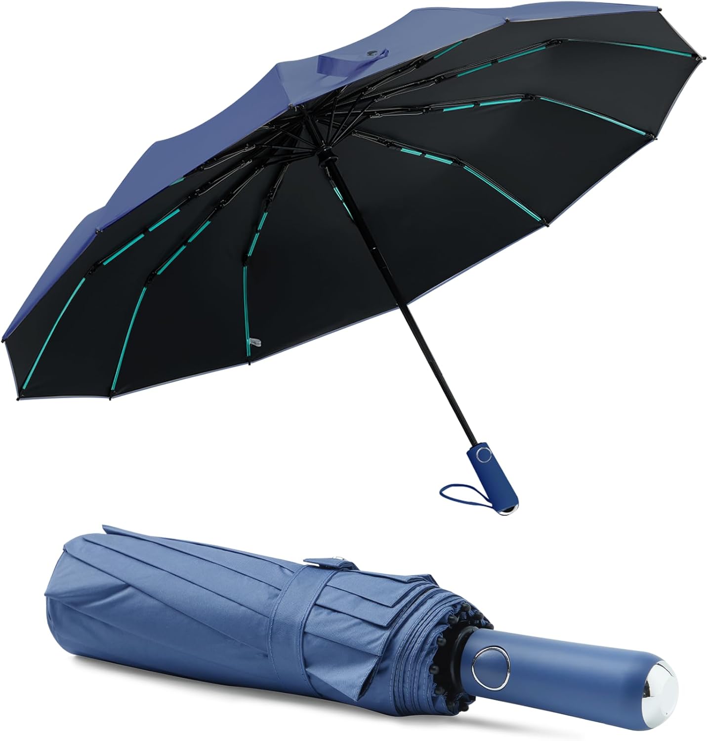 Large Double-Ribs Umbrella Automatic Folding Umbrella for Women Men, Travel, UPF 50+ UV Protection