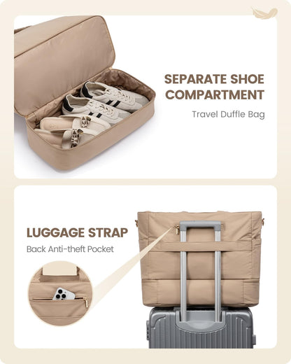 LOVEVOOK Travel Duffle Bag, Puffer Weekender Bags for Women with Shoe Compartment, Carry On Overnight Hospital Bag, Gym Tote