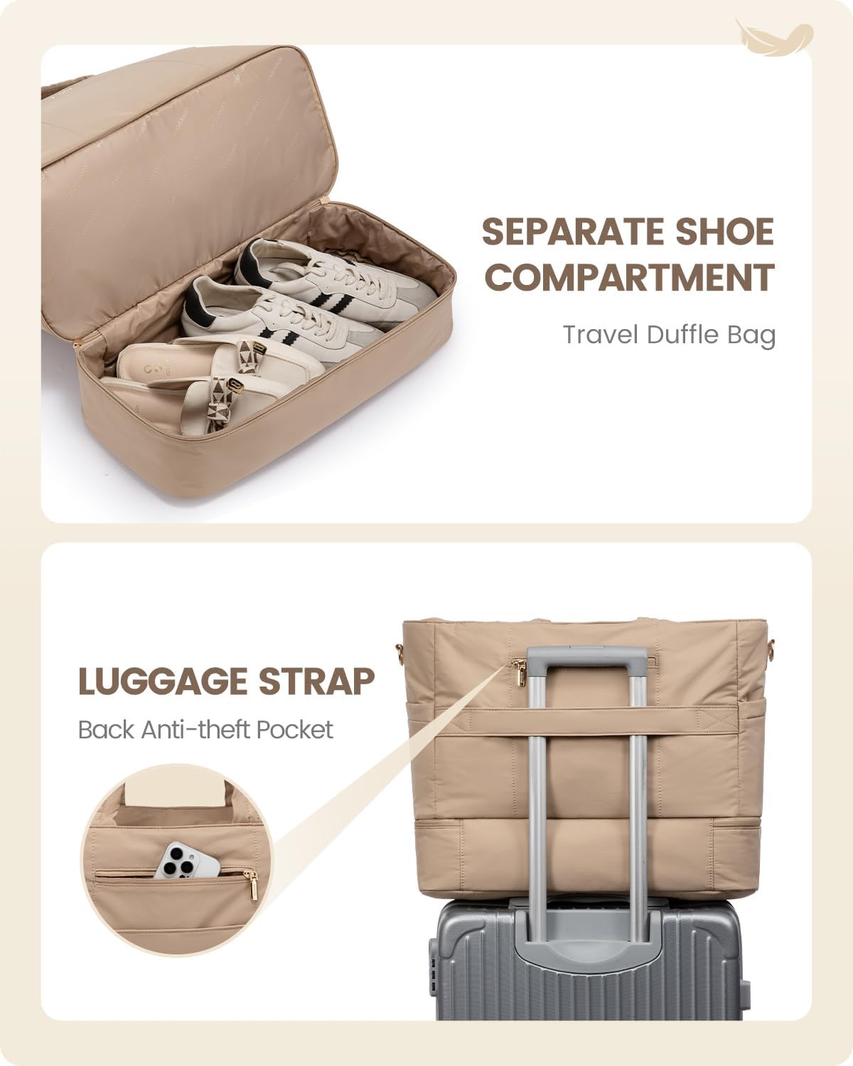 LOVEVOOK Travel Duffle Bag, Puffer Weekender Bags for Women with Shoe Compartment, Carry On Overnight Hospital Bag, Gym Tote