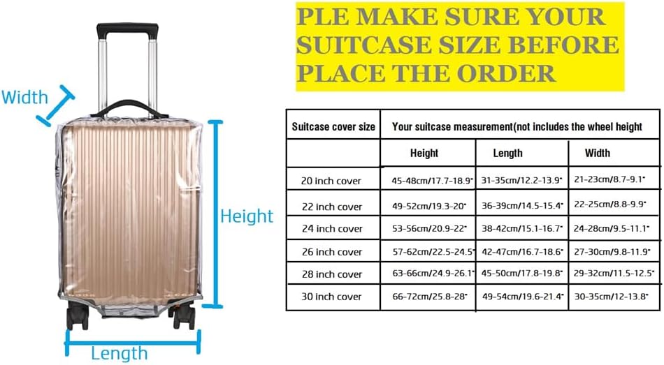 3PCS Clear PVC Suitcase Cover Protectors Thicken Luggage Coves Full Transparent Waterproof for Wheeled Suitcases (20"+24"+28")