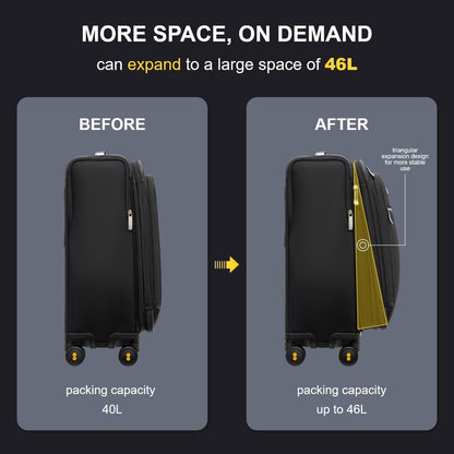 LEVEL8 Carry On Luggage with Compartment, 20 Inch Softside Expandable Travel Rolling Suitcase with Spinner Wheels, Tsa Locks, Men and Women, Black