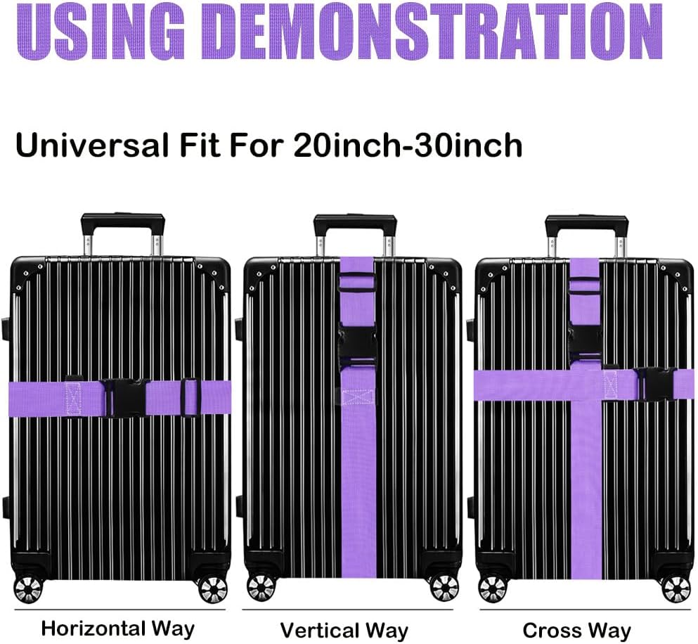 Luggage Straps for Suitcases TSA Approved-2 Pack Bright Personalized Luggage Belt Strap for Suitcase/Carry On Bag Luggage Accessories for Travel (Violet)